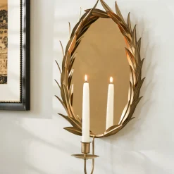 VND6714 BRASAGE Gilded Wreath Mirrored Wall Sconce