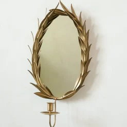 VND6714 BRASAGE Gilded Wreath Mirrored Wall Sconce