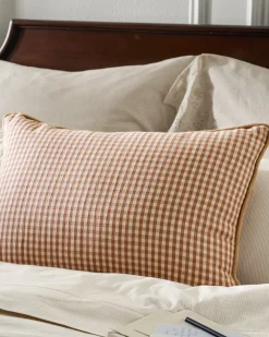 VND6843 KARUR GOLDLINE EXPORTS LLP Gingham Small Lumbar Pillow - Toast