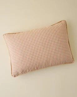 VND6843 KARUR GOLDLINE EXPORTS LLP Gingham Small Lumbar Pillow - Toast