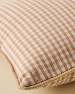 VND6843 KARUR GOLDLINE EXPORTS LLP Gingham Small Lumbar Pillow - Toast