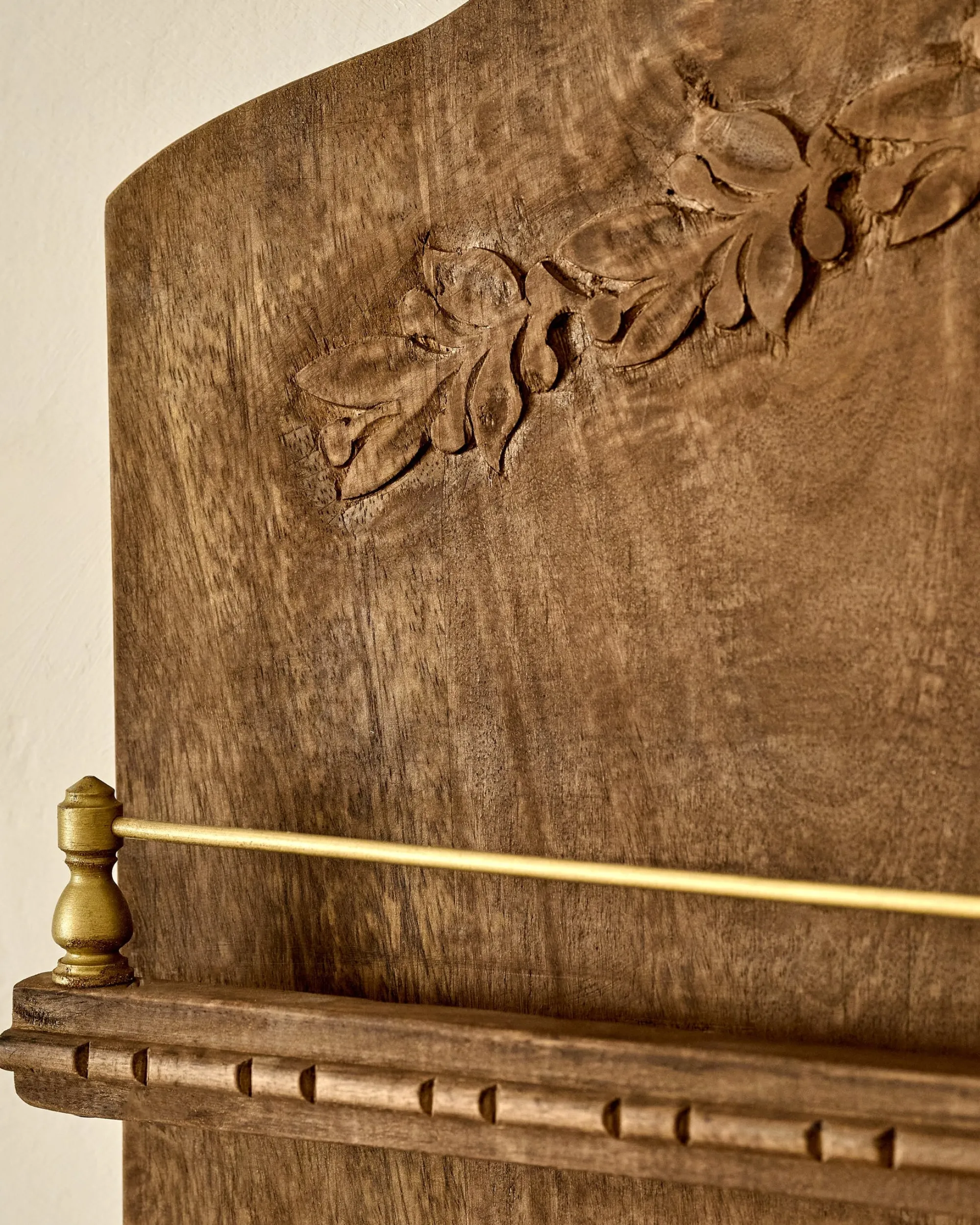 VND7974 Guru Creations Gloria Carved Wood and Brass Display Shelf