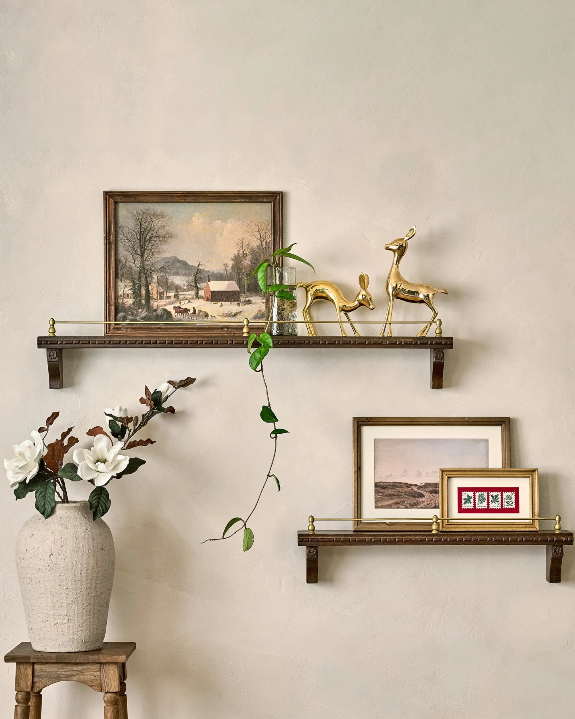 VND7974 Guru Creations Gloria Carved Wood and Brass Picture Ledge