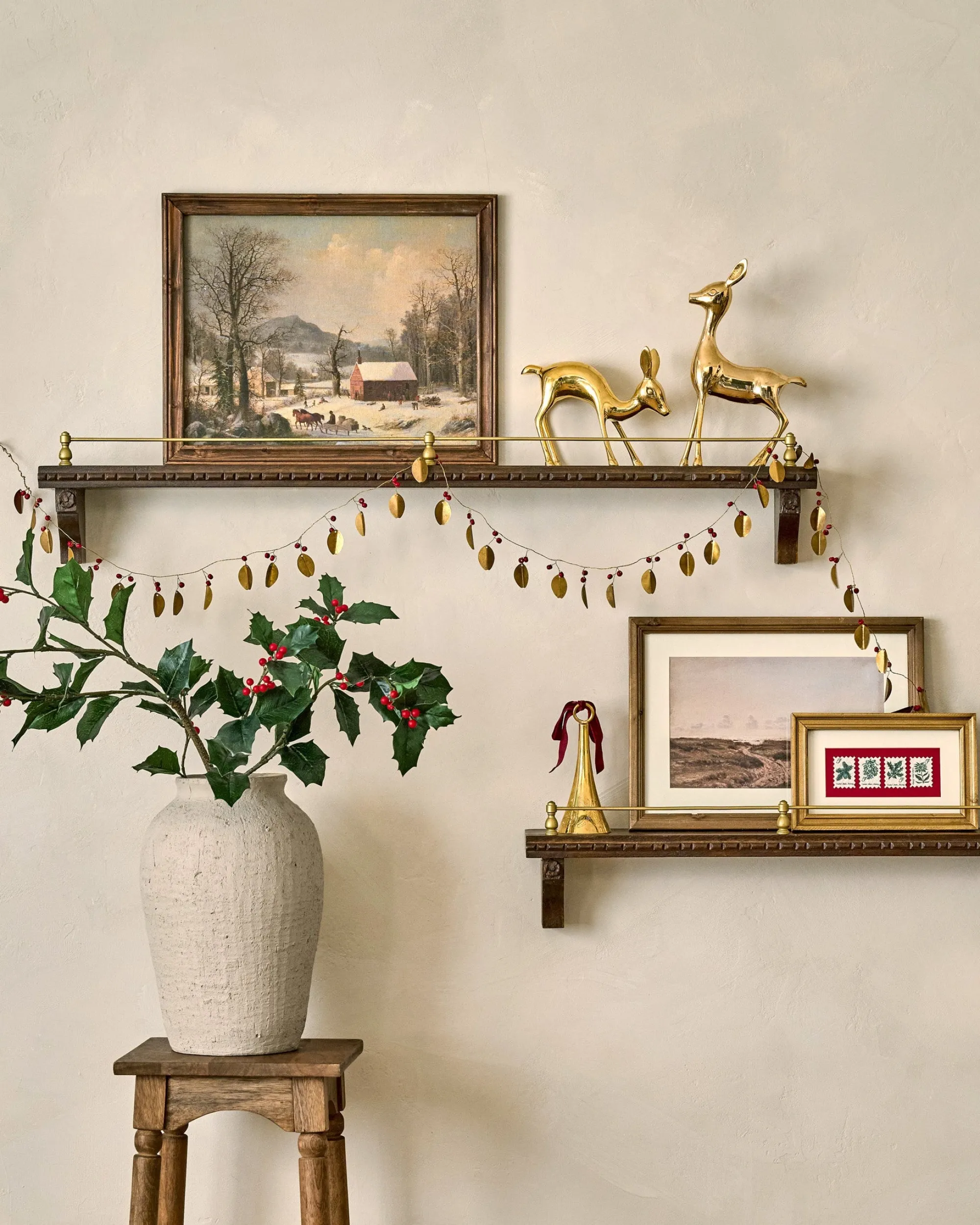 VND7974 Guru Creations Gloria Carved Wood and Brass Picture Ledge