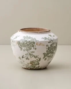 VND0078 K & K Interiors, Inc. Green and White Distressed Floral Vase
