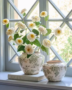 VND0078 K & K Interiors, Inc. Green and White Distressed Floral Vase