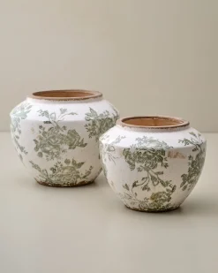 VND0078 K & K Interiors, Inc. Green and White Distressed Floral Vase
