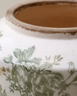 VND0078 K & K Interiors, Inc. Green and White Distressed Floral Vase