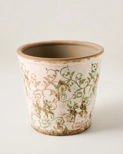 VND0078 K & K Interiors, Inc. Green and White Distressed Planter