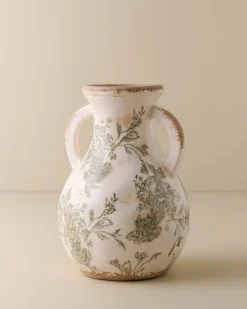 VND0078 K & K Interiors, Inc. Green and White Distressed Vase with Handle