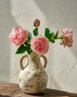 VND0078 K & K Interiors, Inc. Green and White Distressed Vase with Handle