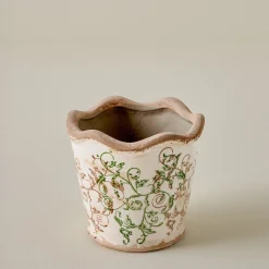 VND0078 K & K Interiors, Inc. Green Scalloped Distressed Planter