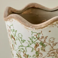VND0078 K & K Interiors, Inc. Green Scalloped Distressed Planter