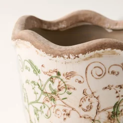 VND0078 K & K Interiors, Inc. Green Scalloped Distressed Planter