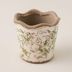 VND0078 K & K Interiors, Inc. Green Scalloped Distressed Planter