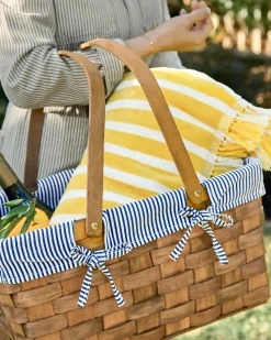 VND8042 Picnic Time, Inc. (d.b.a. Picnic Time Family of Brands) Handwoven Picnic Basket with Striped Liner