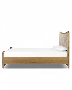 VND6200 Four Hands, LLC Kennie Upholstered Bed Frame with Carved Solid Oak and Linen Headboard