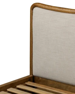 VND6200 Four Hands, LLC Kennie Upholstered Bed Frame with Carved Solid Oak and Linen Headboard