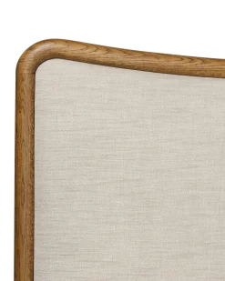VND6200 Four Hands, LLC Kennie Upholstered Bed Frame with Carved Solid Oak and Linen Headboard
