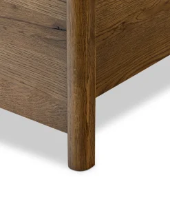 VND6200 Four Hands, LLC Kennie Upholstered Bed Frame with Carved Solid Oak and Linen Headboard