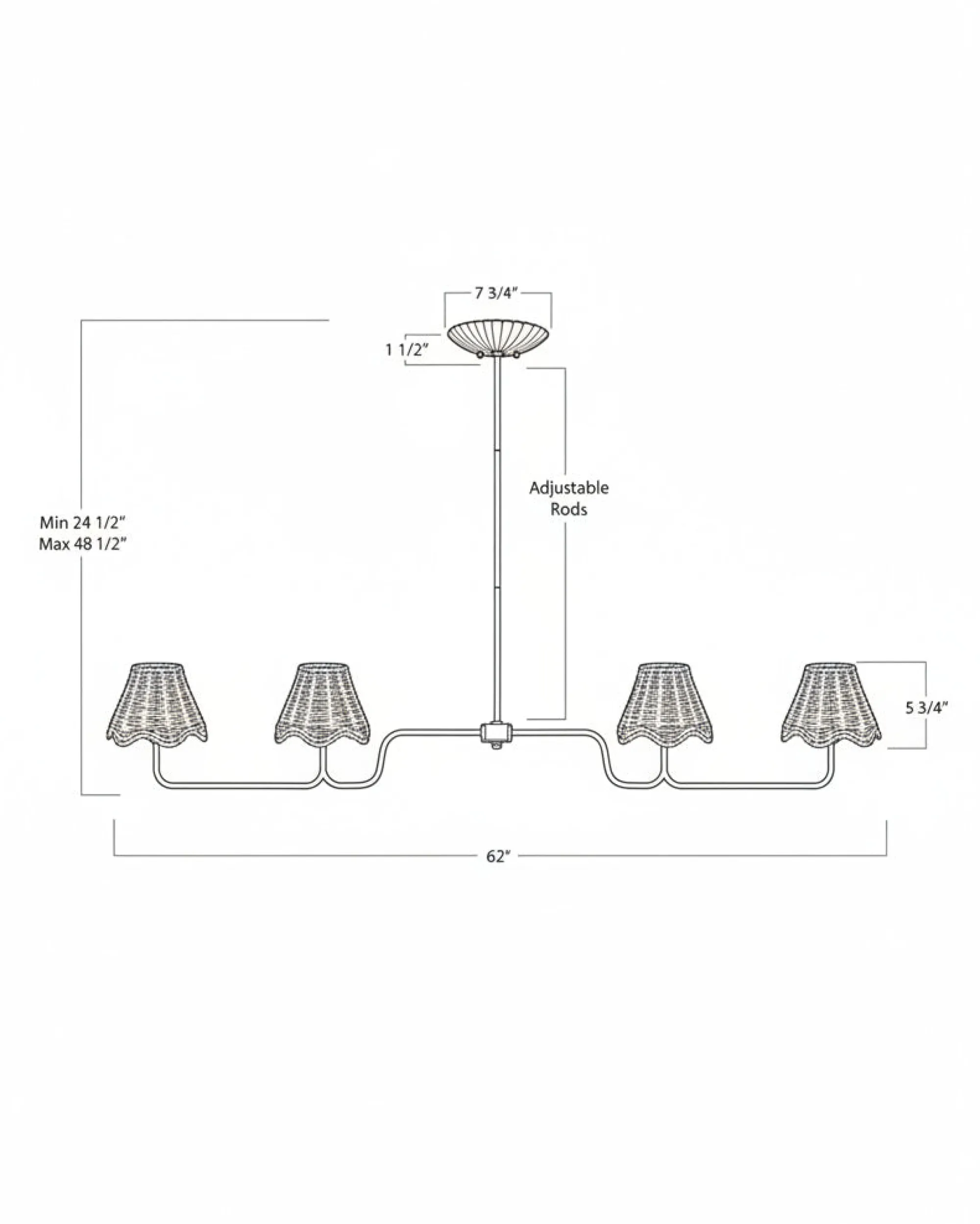 VND6475 StyleCraft Home Collection Lucinda Rattan Scallop Linear Chandelier