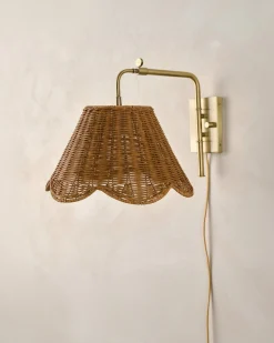 VND6475 StyleCraft Home Collection Lucinda Rattan Scallop Swivel Plug-In Sconce