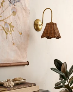 VND6475 StyleCraft Home Collection Lucinda Rattan Scallop Wired Sconce