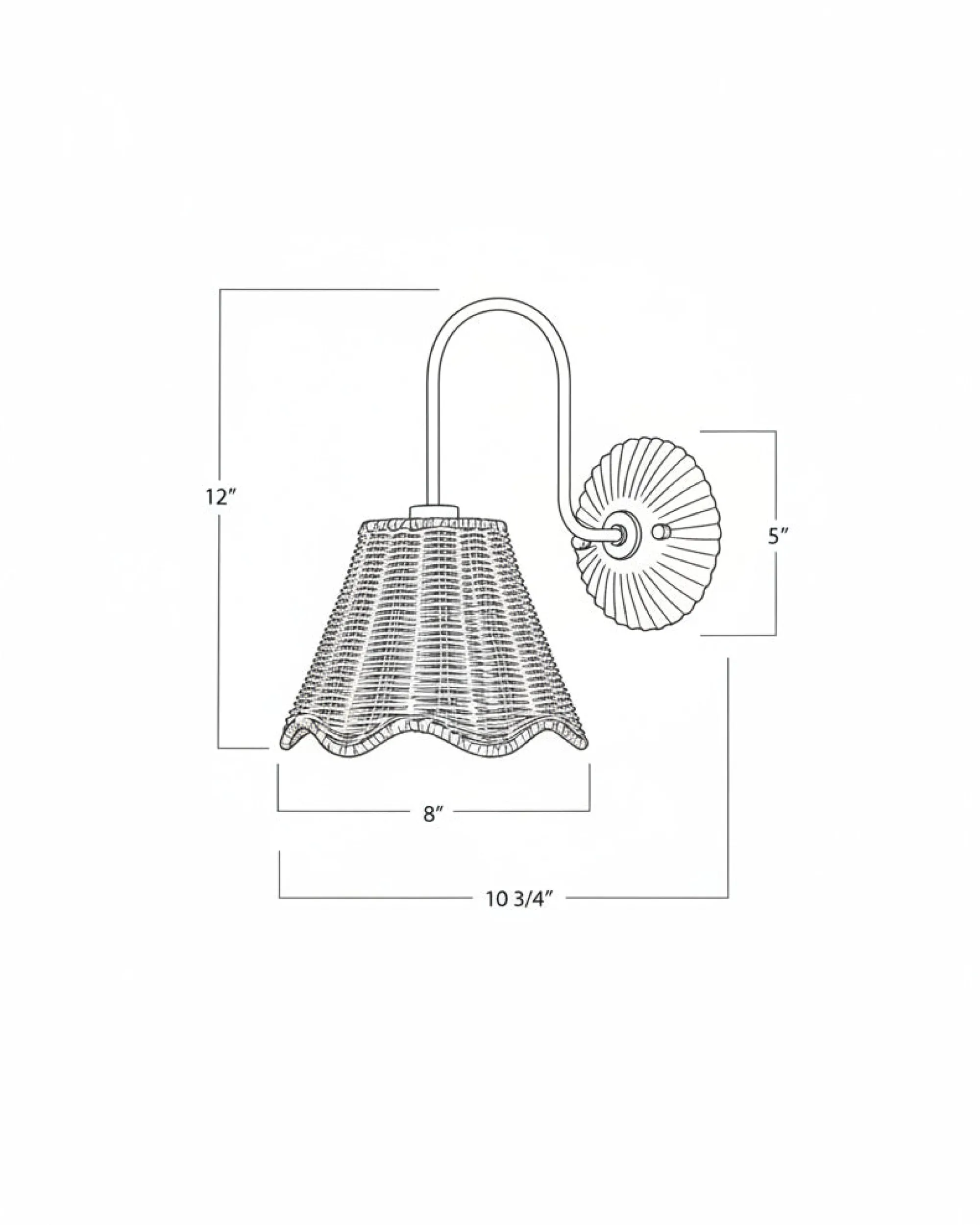 VND6475 StyleCraft Home Collection Lucinda Rattan Scallop Wired Sconce