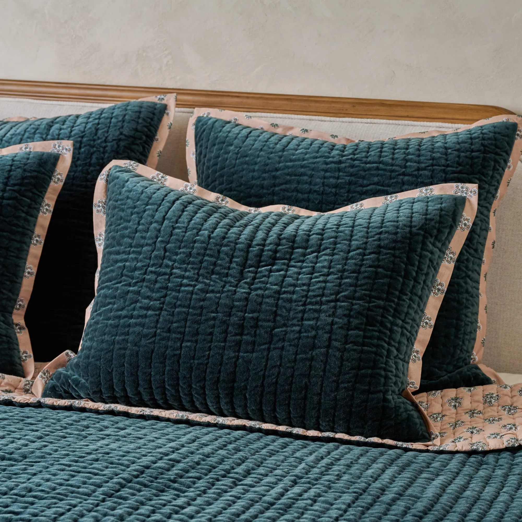 Magnolia Magical Forest Audrey Velvet Block Print Quilt + Sham Set (King)