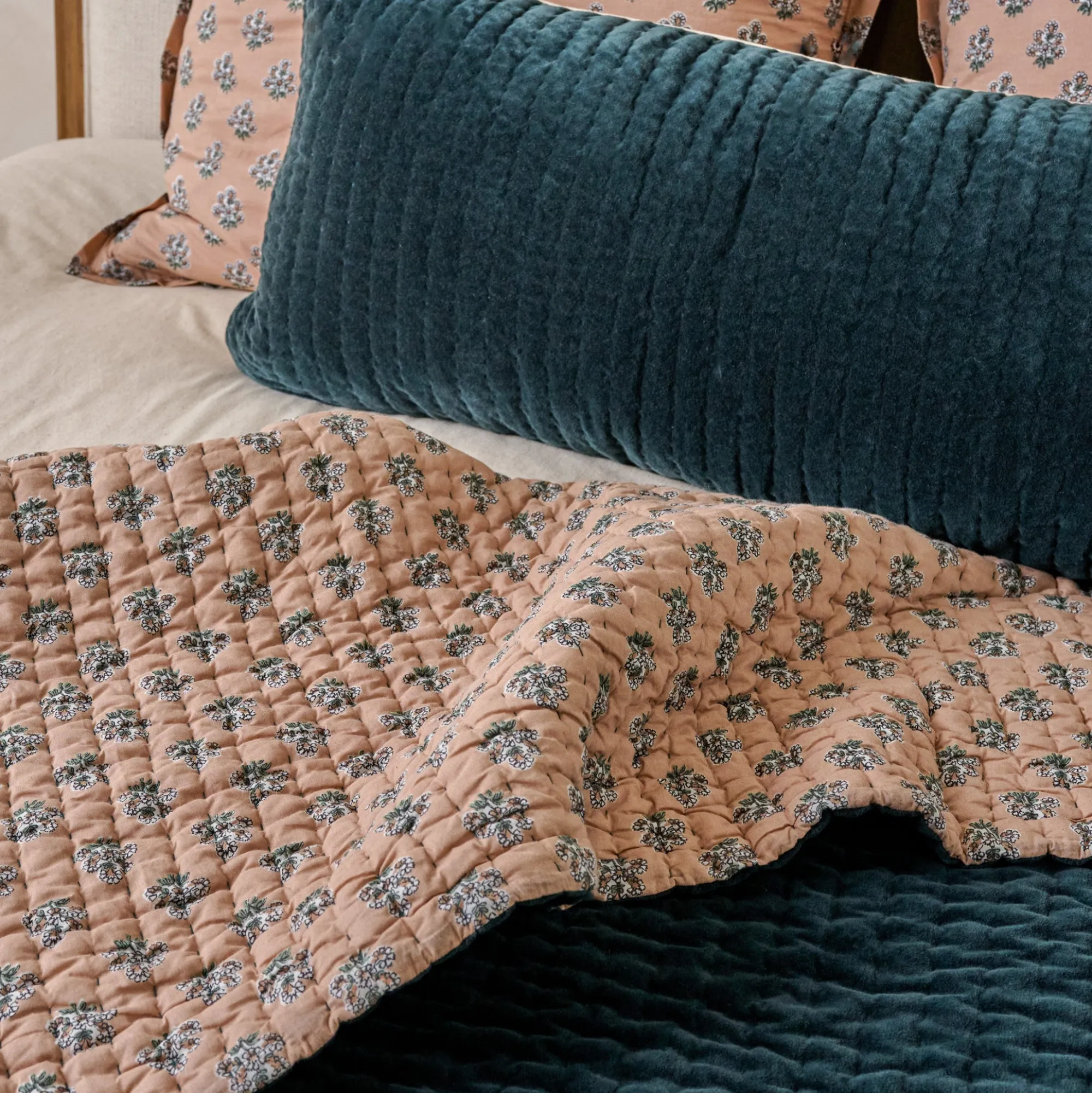 Magnolia Magical Forest Audrey Velvet Block Print Quilt + Sham Set (King)