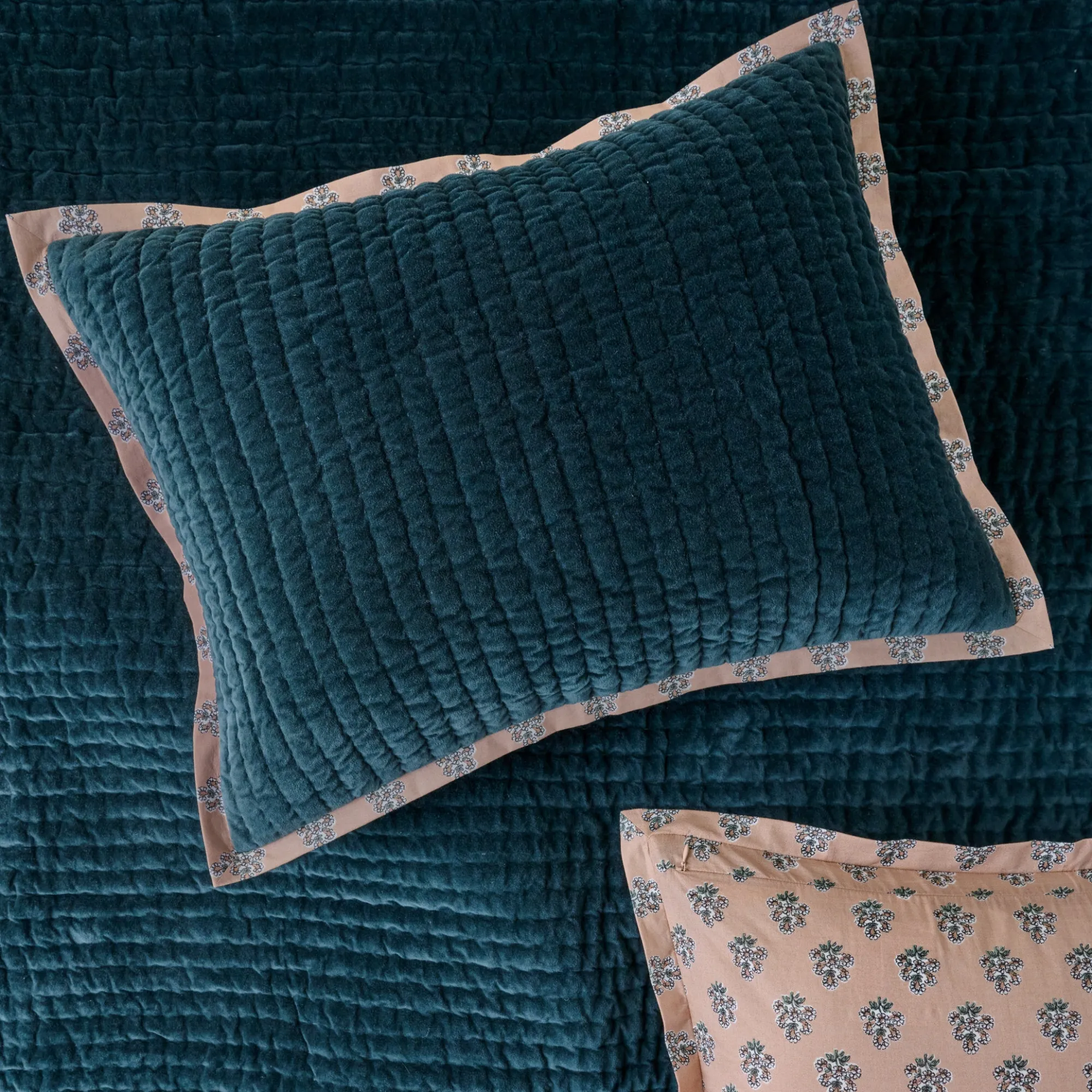 Magnolia Magical Forest Audrey Velvet Block Print Quilt + Sham Set (King)