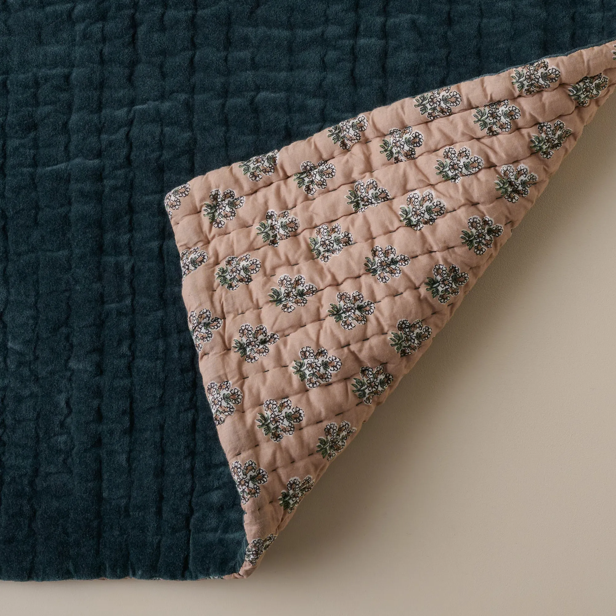 Magnolia Magical Forest Audrey Velvet Block Print Quilt + Sham Set (King)