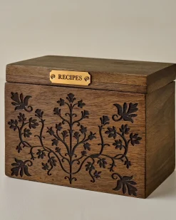 VND8122 R R INDUSTRIES Magnolia Carved Wood Recipe Box