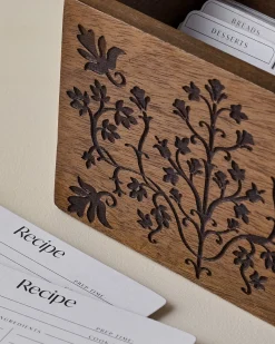 VND8122 R R INDUSTRIES Magnolia Carved Wood Recipe Box