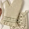 VND6843 KARUR GOLDLINE EXPORTS LLP Magnolia Olive Pin Stripe Oven Mitt + Pot Holder Set