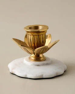 VND6624 GULATI EXPORTS Marble and Brass Tulip Candleholder