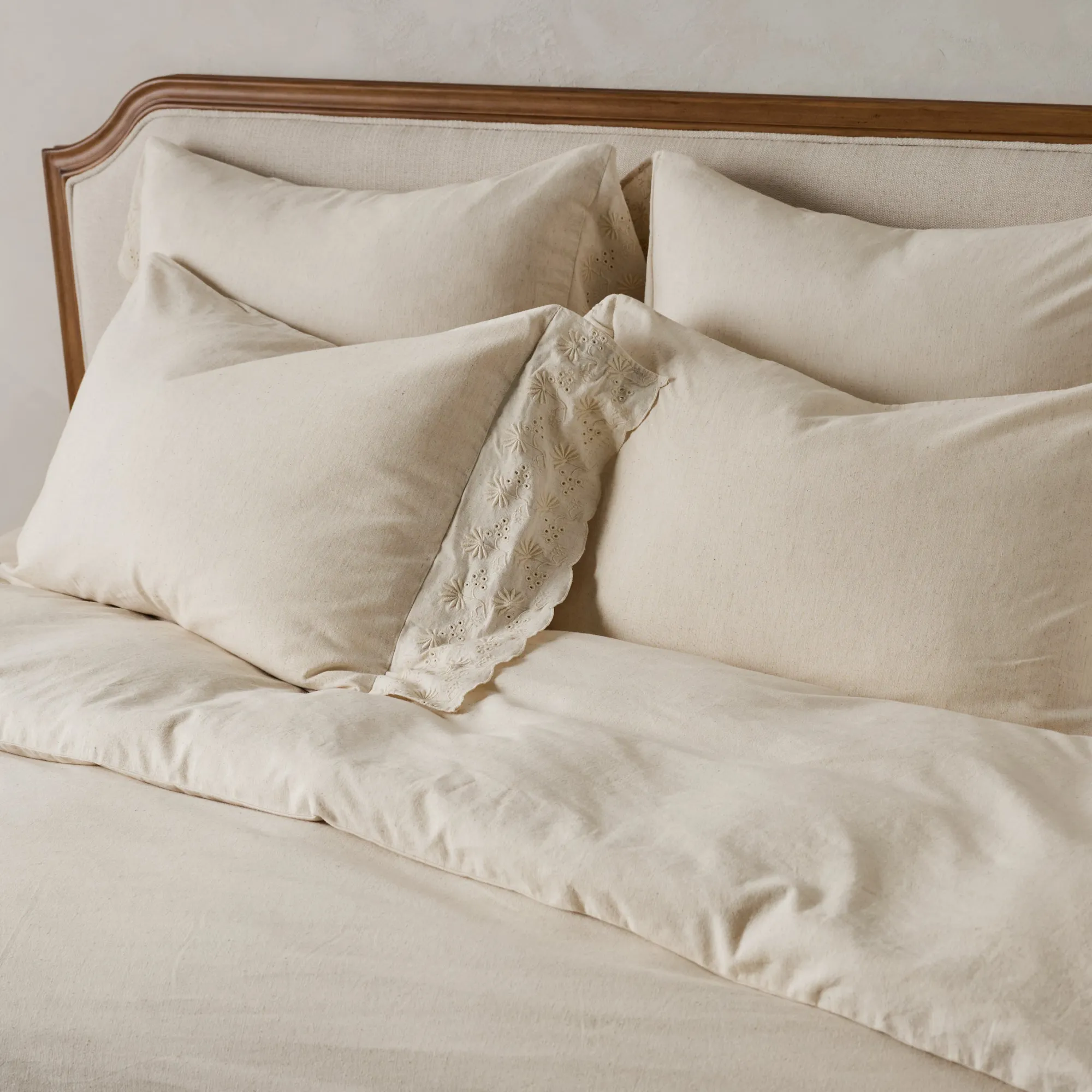 Magnolia Natural Clara Eyelet Flange Duvet + Sham Set (King)
