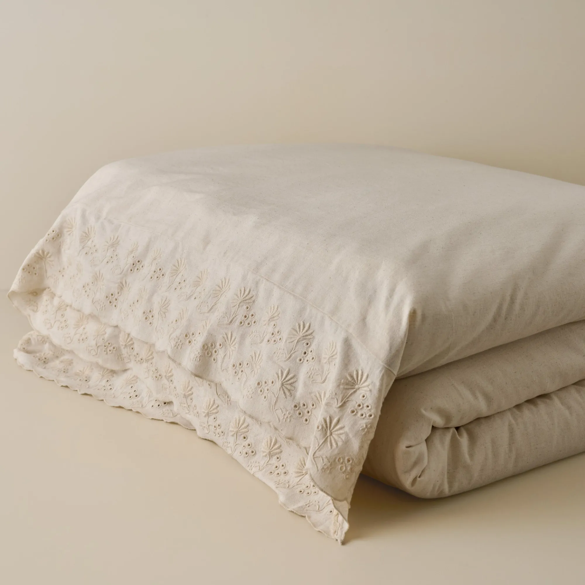 Magnolia Natural Clara Eyelet Flange Duvet + Sham Set (King)