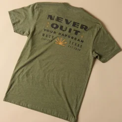 VND0179 Hole In The Roof Marketing Inc Never Quit Military Green Shirt
