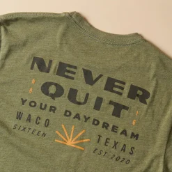 VND0179 Hole In The Roof Marketing Inc Never Quit Military Green Shirt