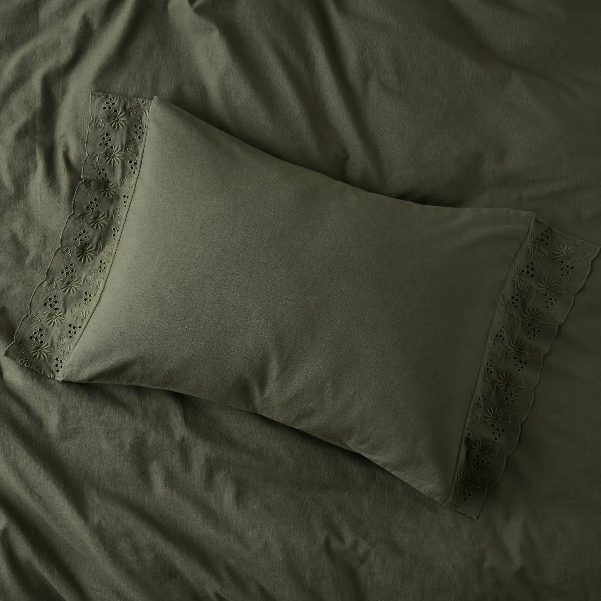 Magnolia Olive Night Clara Eyelet Flange Quilt + Sham Set (Queen)