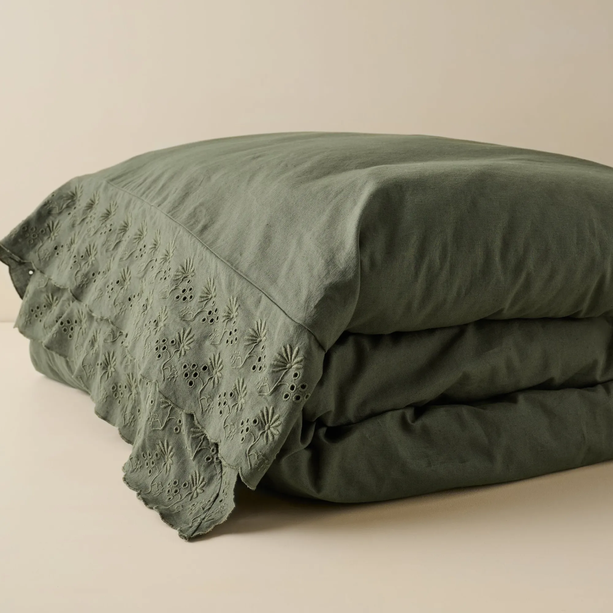 Magnolia Olive Night Clara Eyelet Flange Quilt + Sham Set (Queen)