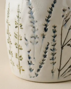 VND0164 Creative Co-op Inc Pressed Floral Ceramic Canister