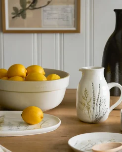 VND0164 Creative Co-op Inc Pressed Floral Ceramic Pitcher
