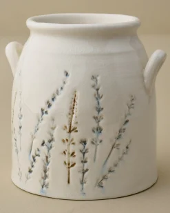 VND0164 Creative Co-op Inc Pressed Floral Utensil Crock