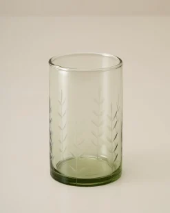 VND7004 BKG OVERSEAS Recycled Etched Glass Tumbler, Green