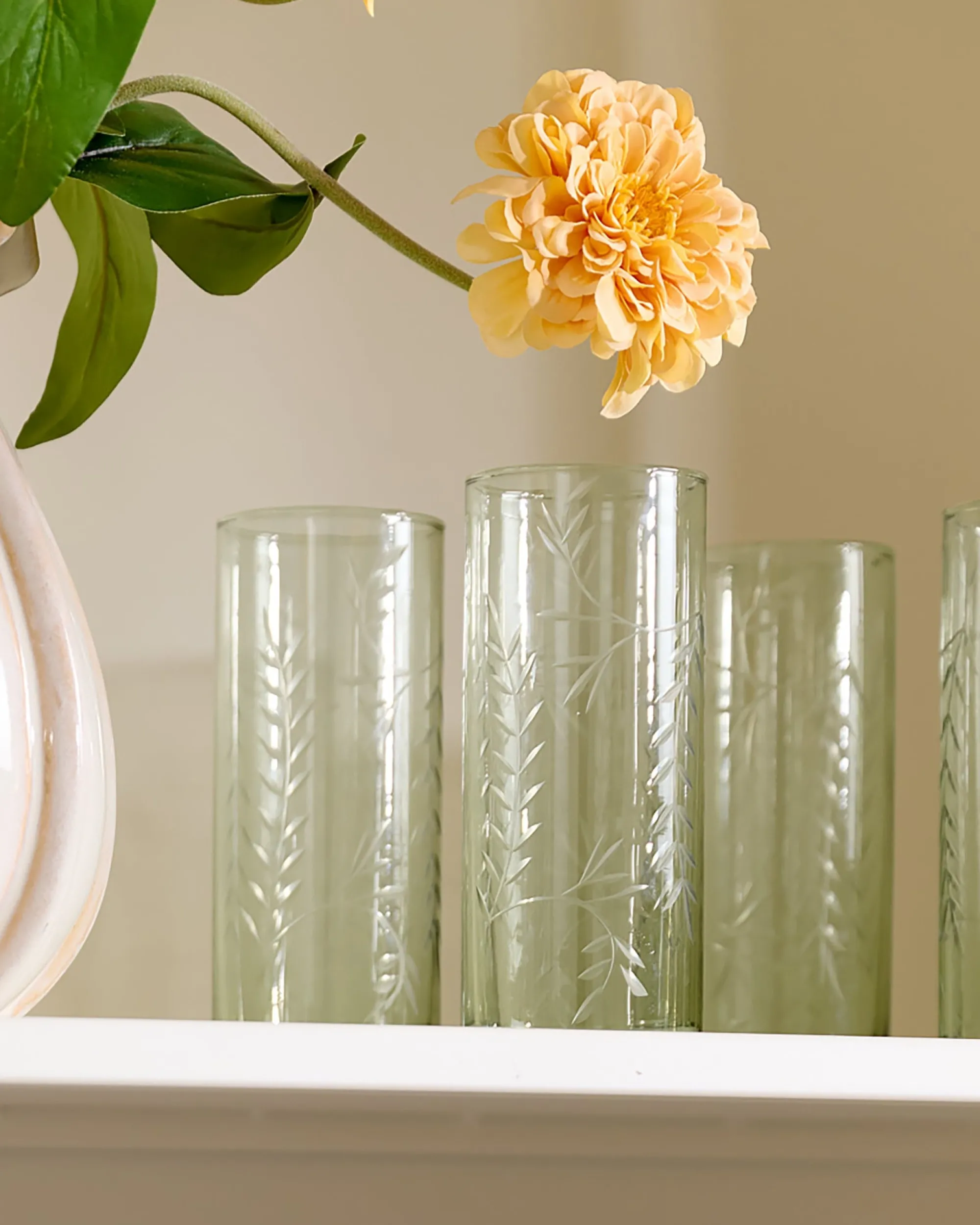 VND7004 BKG OVERSEAS Recycled Etched Glass Tumbler, Green