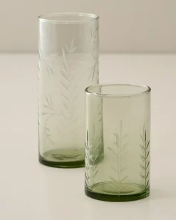 VND7004 BKG OVERSEAS Recycled Etched Glass Tumbler, Green