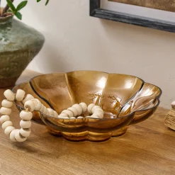 VND0164 Creative Co-op Inc Scalloped Amber Glass Bowl