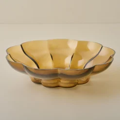 VND0164 Creative Co-op Inc Scalloped Amber Glass Bowl